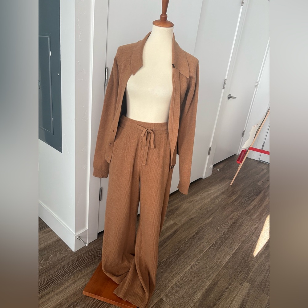 Nanushka Jumpsuit Set ( wide leg pants and cardigan on top)